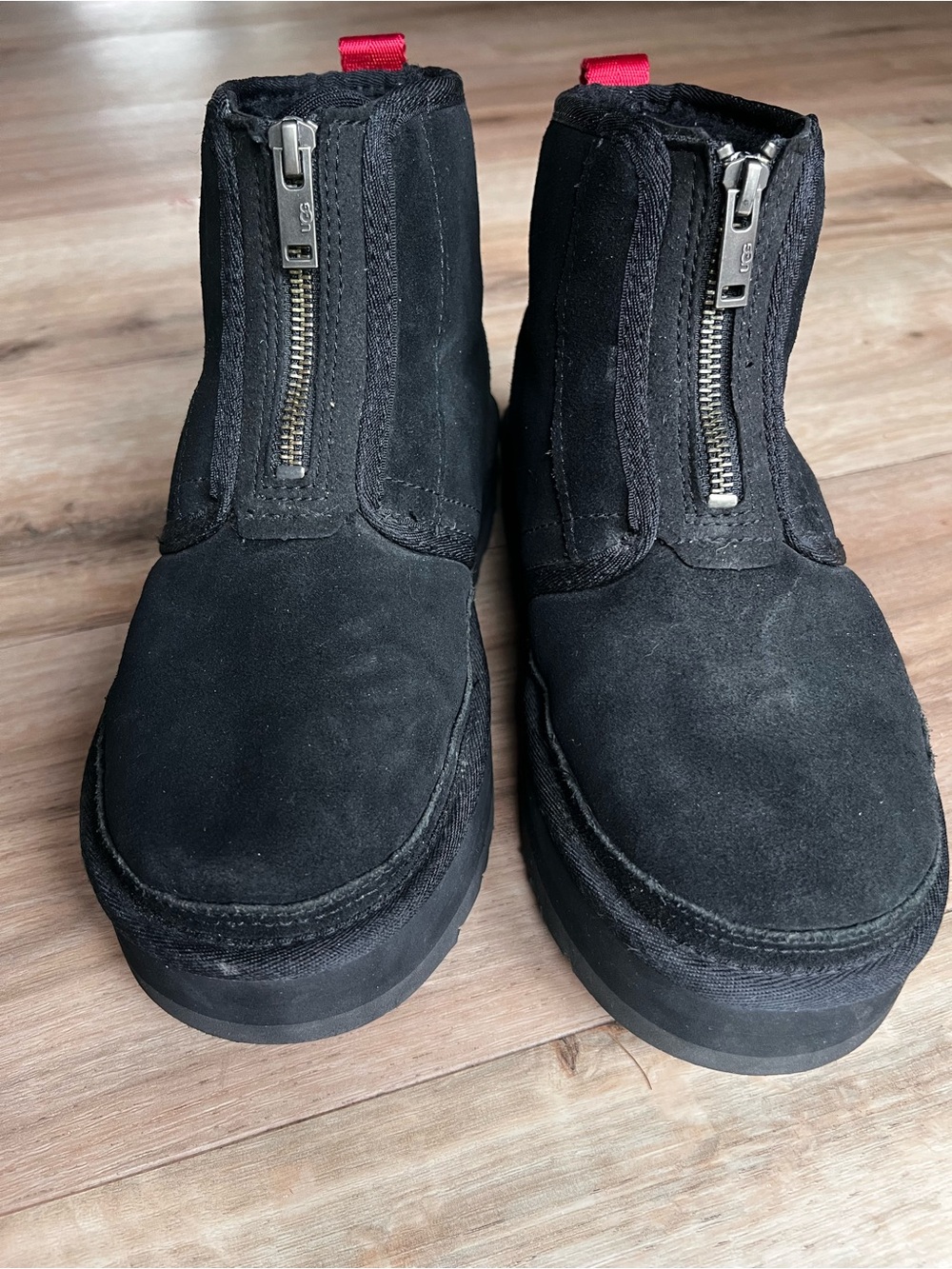 UGG Neumel Black Suede Front-Zip Boots